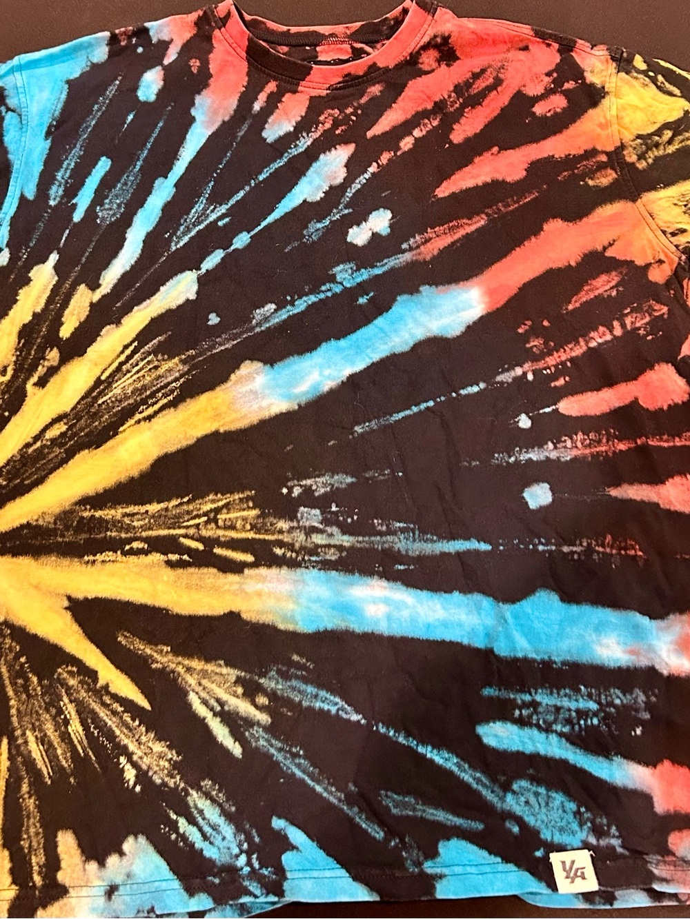 YoungLA Men’s Tie-Dye Burst Crewneck Tee with Blue, Yellow & Coral - Medium - Picture 2 of 5